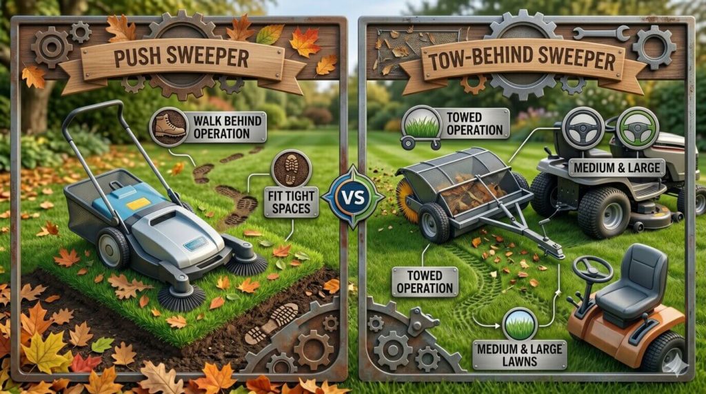 push vs tow-behind lawn sweepers